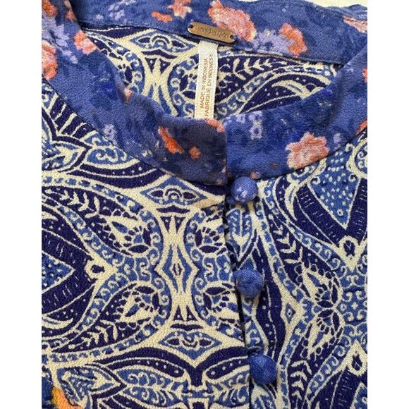 Free People Wildflower Fields Henley Blue Flared Sleeves Tunic Size Medium - Picture 5 of 7